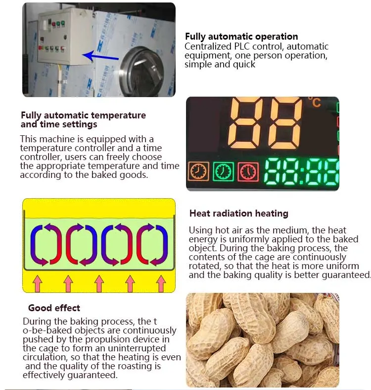 Industrial Cacao Bean Toaster Cereal Pistachio Roasting Sesame Seed Continuous Nut Peanut Roaster Machine